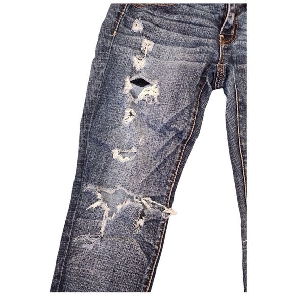 AMERICAN EAGLE Jegging Super Stretch Jeans Size 4 Destroyed Distressed Dark Blue - Picture 13 of 15